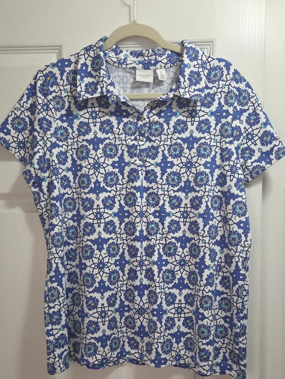 Chico's Weekends Knit Floral Polo Top - Picture 1 of 5
